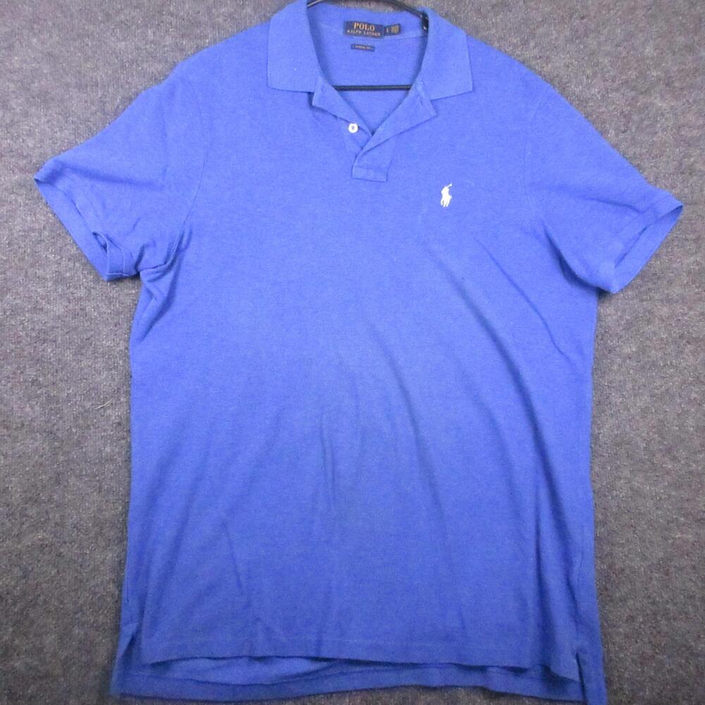 Polo Ralph Lauren Polo Shirt Mens Large Blue Solid Pony Logo Classic Fit Casual